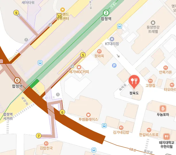 Outdoor patio space at Jeongyukdo behind Hapjeong Station