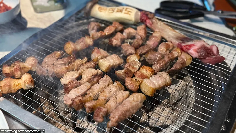 Close-up of fully grilled pork cuts