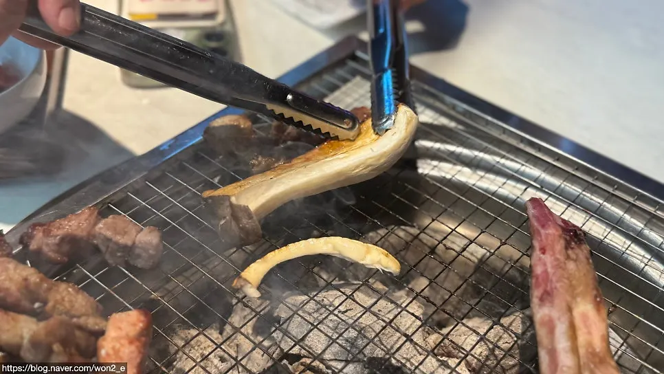 Mushrooms torn lengthwise and grilled