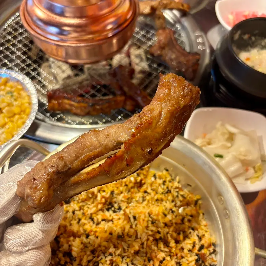 Close-up of soy pork ribs with charcoal aroma