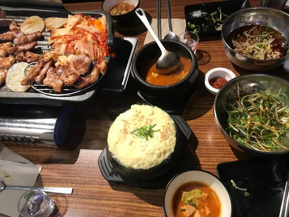 Pork belly, whole pork jowl, and kimchi meal