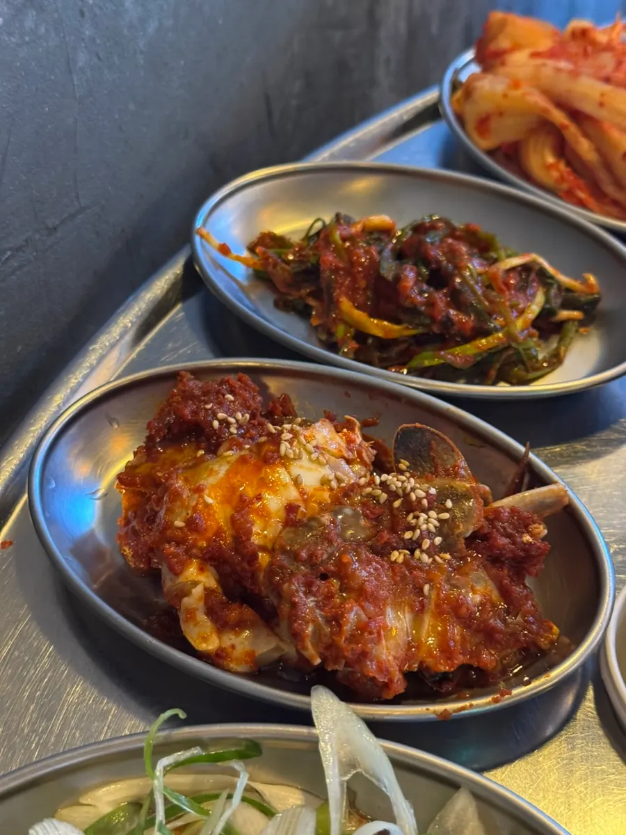 Basic table setting with pa-kimchi and napa cabbage kimchi