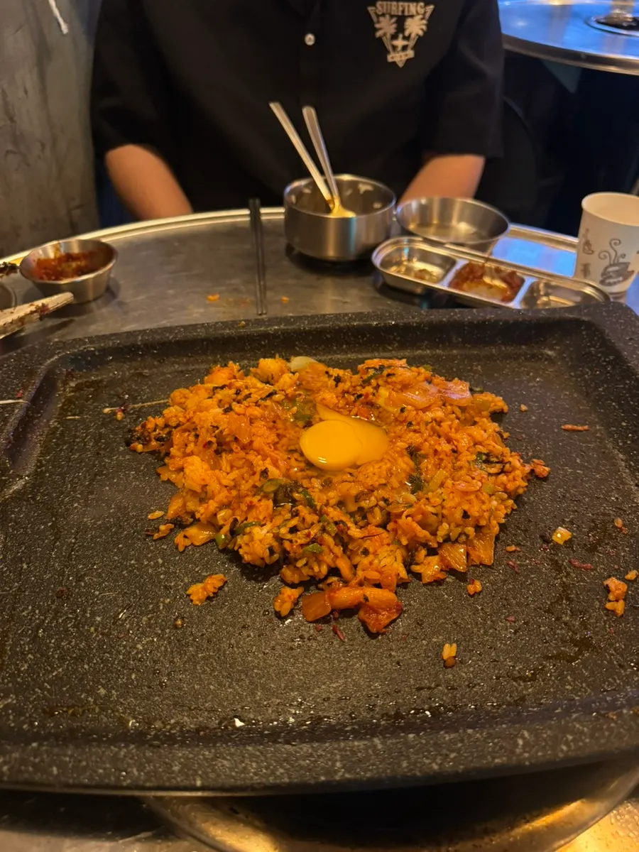 Self-fried rice ingredients on the grill