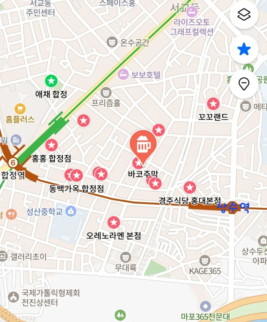 합정역과 상수역 사이 골목의 바코주막 외관