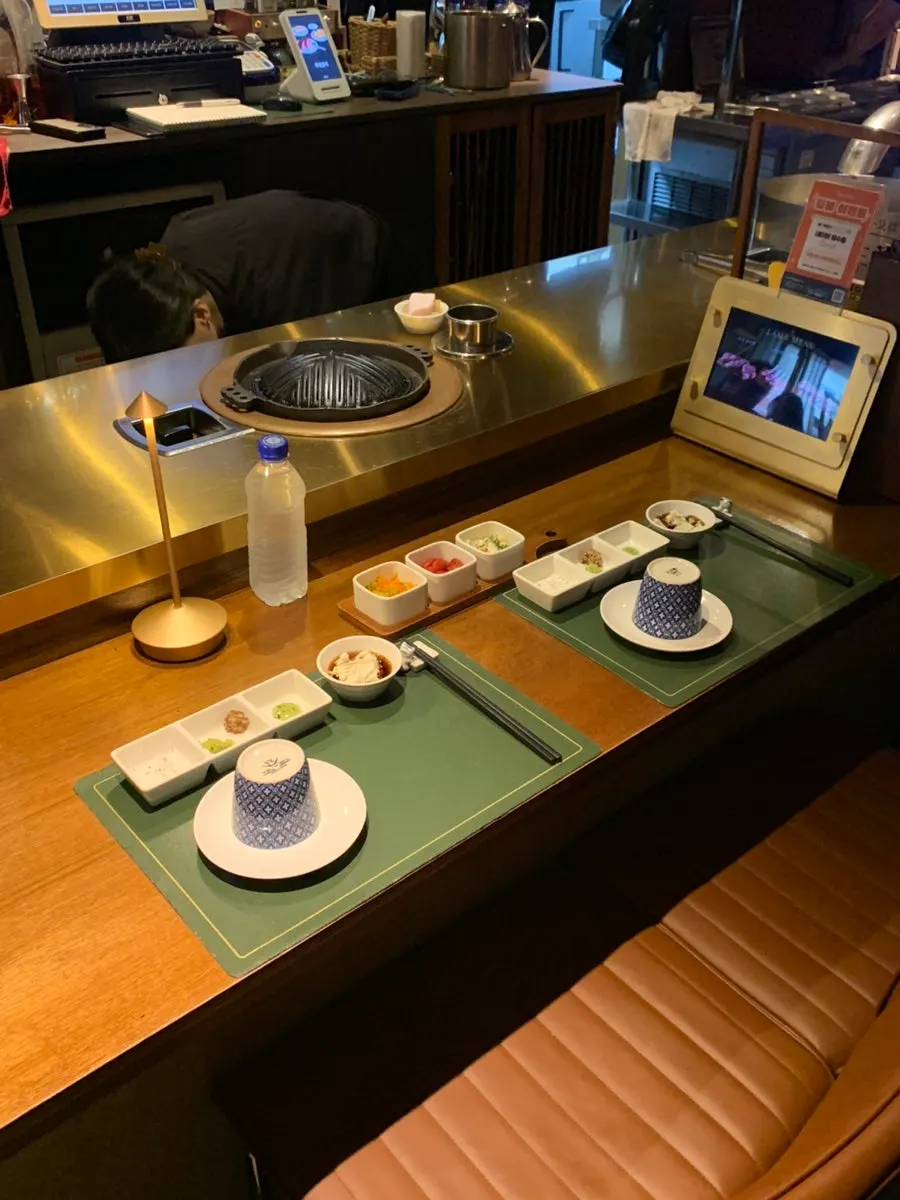 The reserved bar seating at Gukjeyangsik, already set up