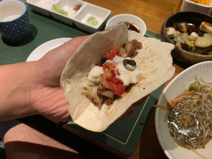 Tomato salsa and ranch sauce served with the tacos