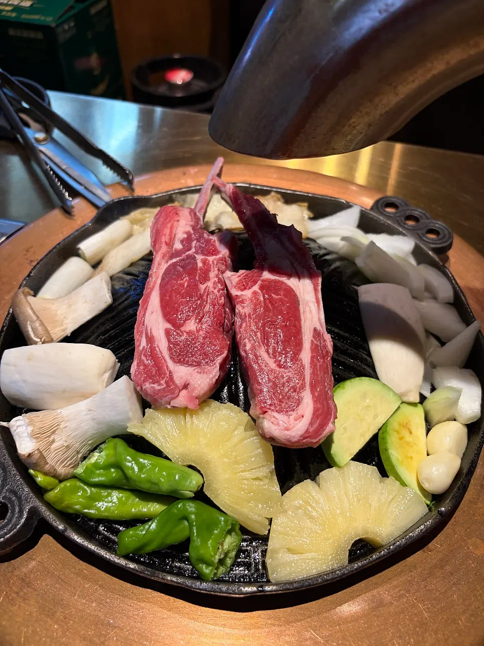 Close-up of grilled shoulder rack lamb chops
