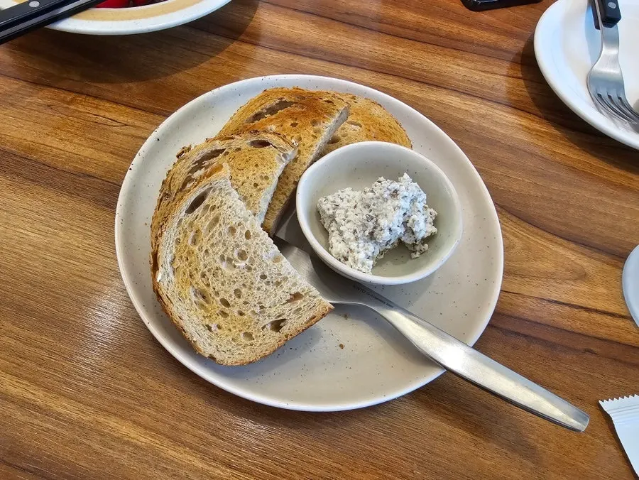 Complimentary grilled bread and spread