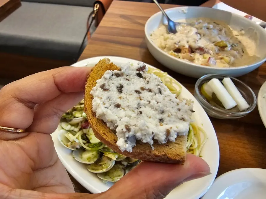 Bread topped with spread