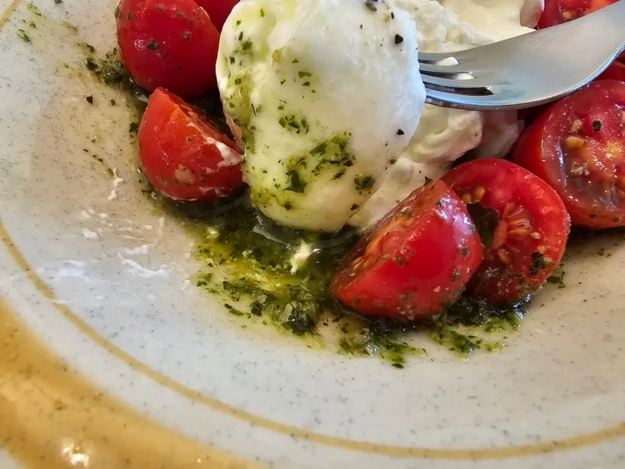 Cross-section of creamy burrata cheese