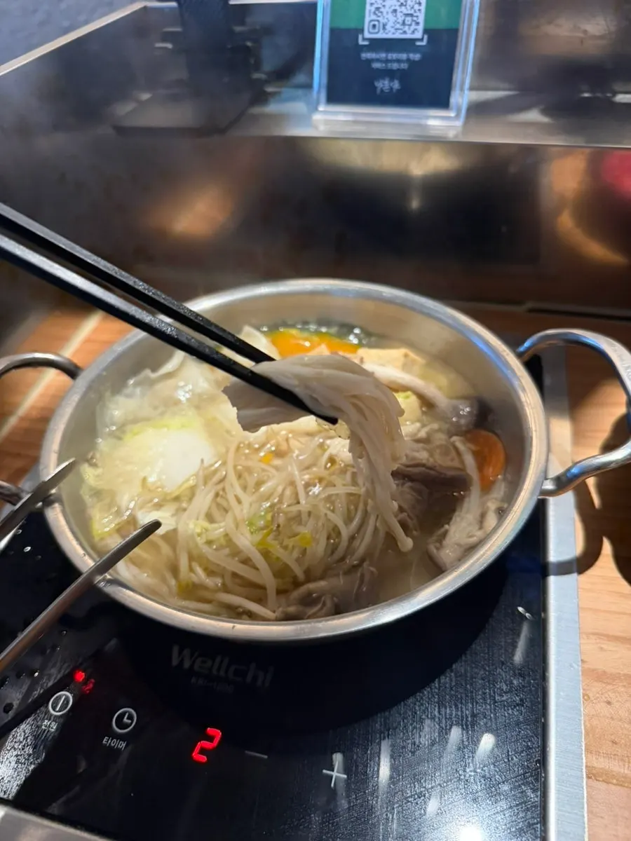 Shabu-shabu with enoki and oyster mushrooms