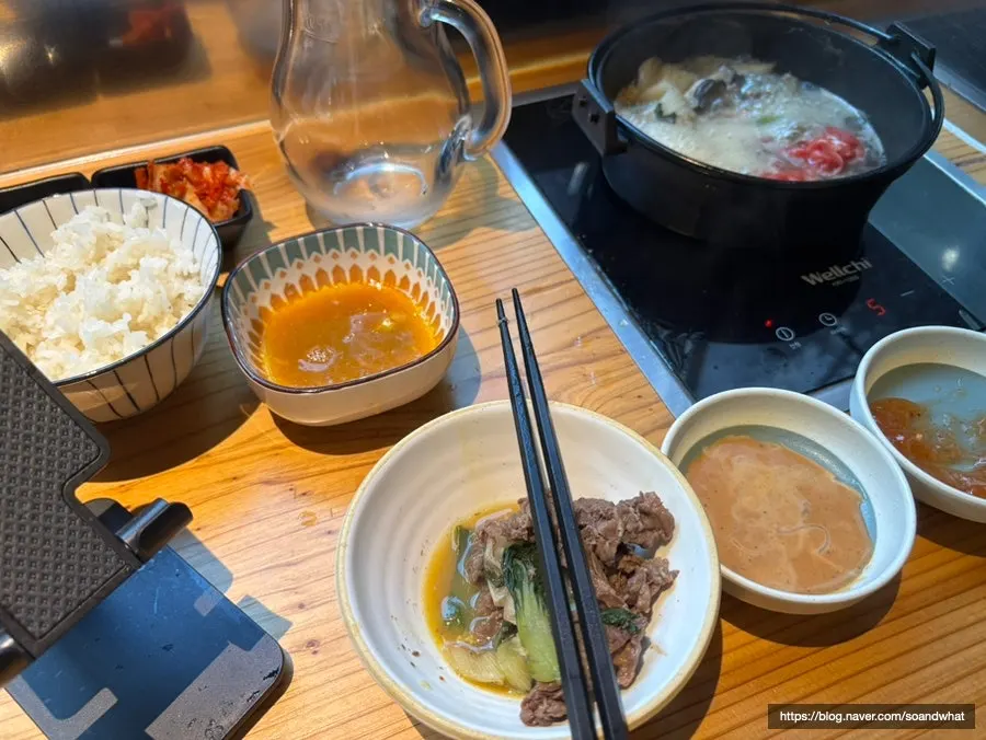 Sukiyaki pot with ingredients reduced after eating