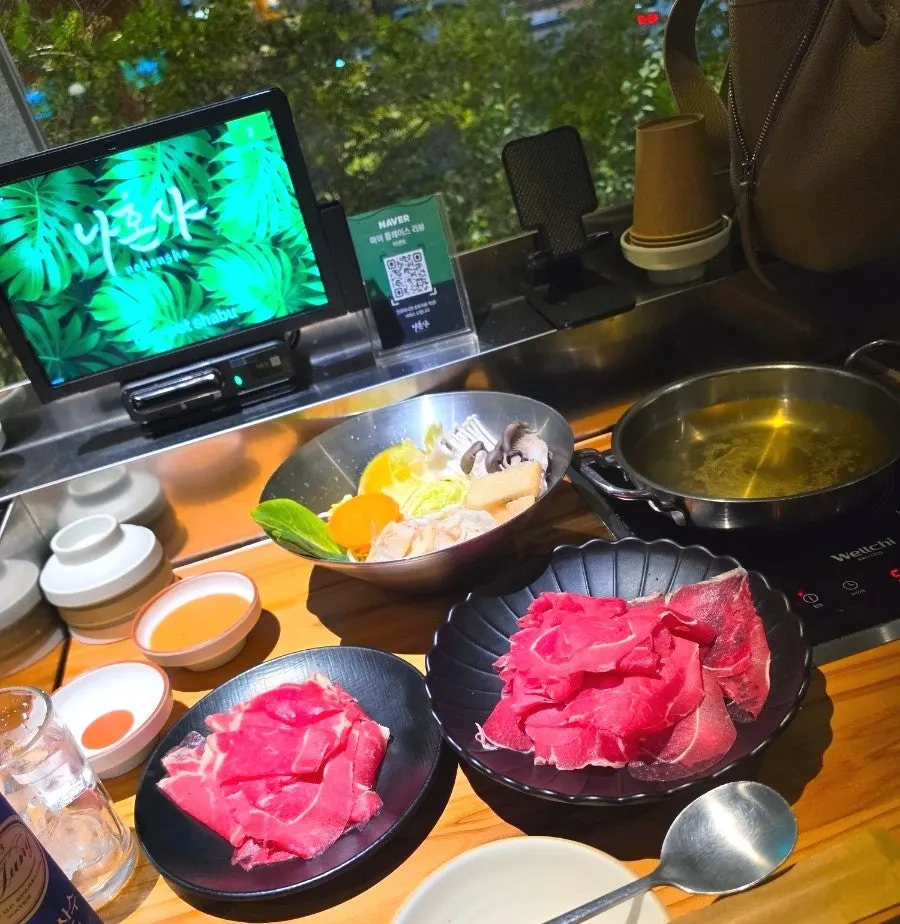 Single-portion shabu-shabu ingredients laid out