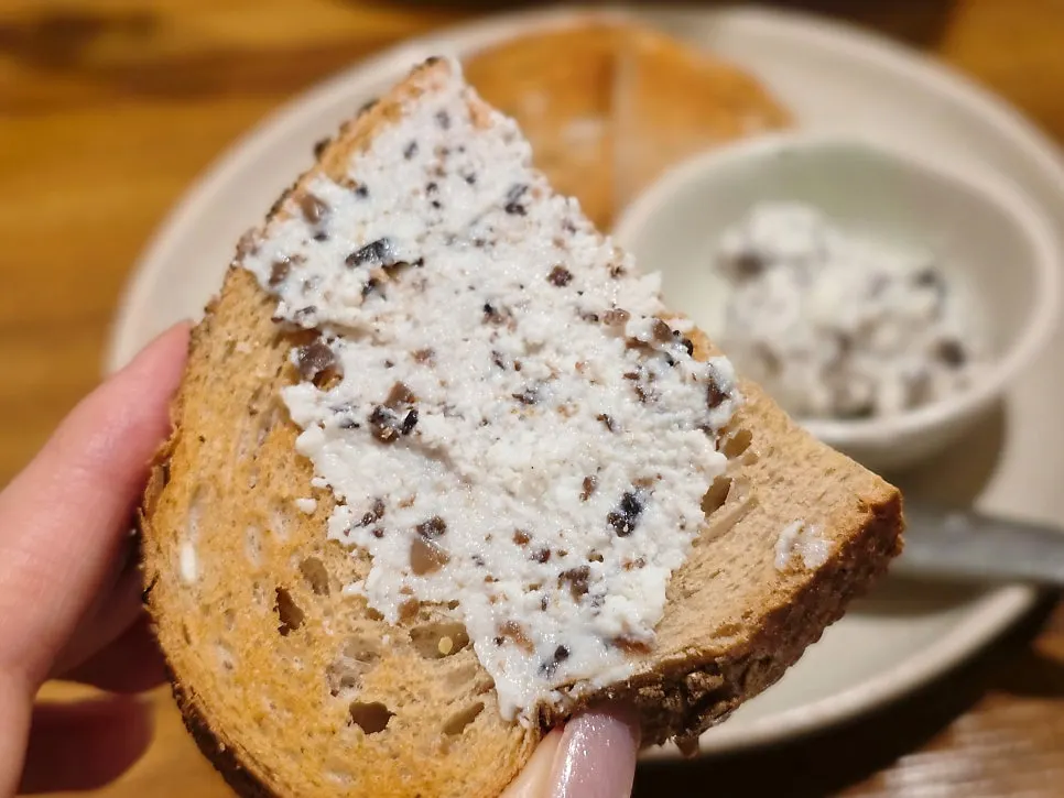 Close-up of truffle and ricotta cheese spread