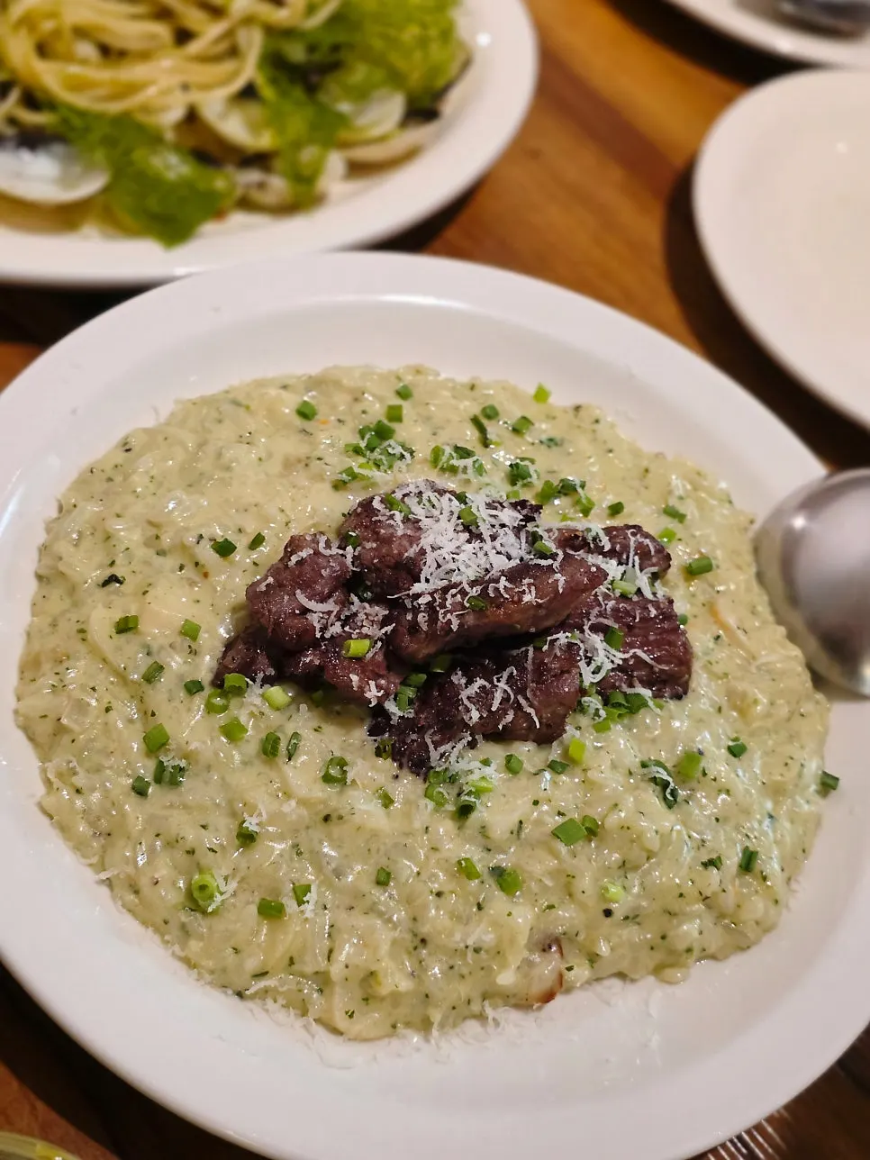 Close-up of basil pesto risotto