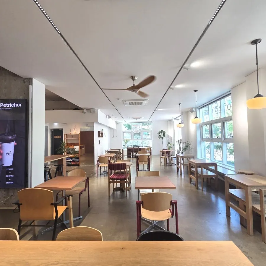 Café interior with elegant lighting