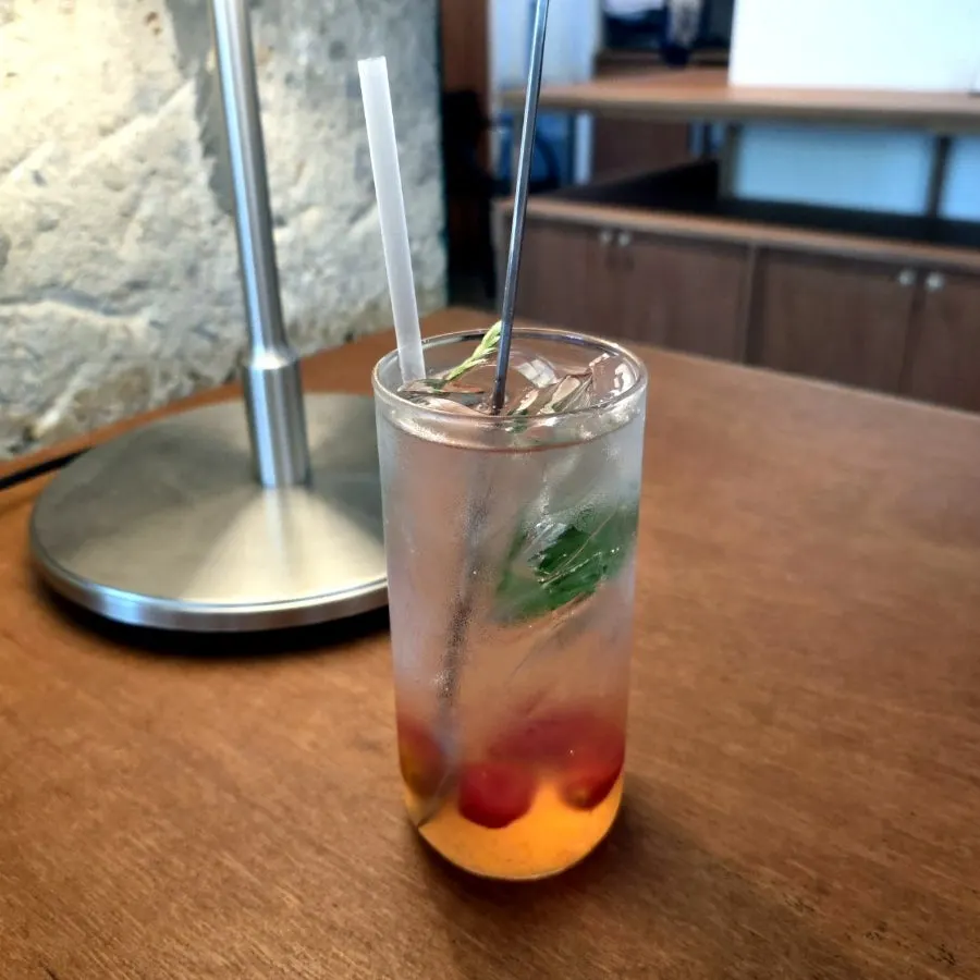 Clear and refreshing basil tomato ade