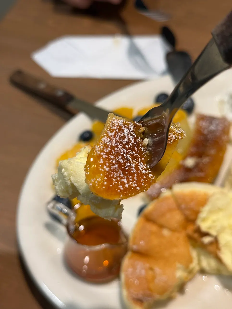Soft soufflé cut with a fork