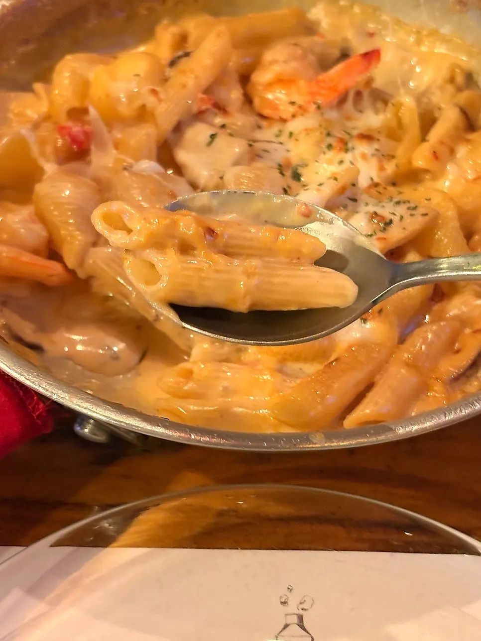 Penne noodles coated in the rich cream sauce