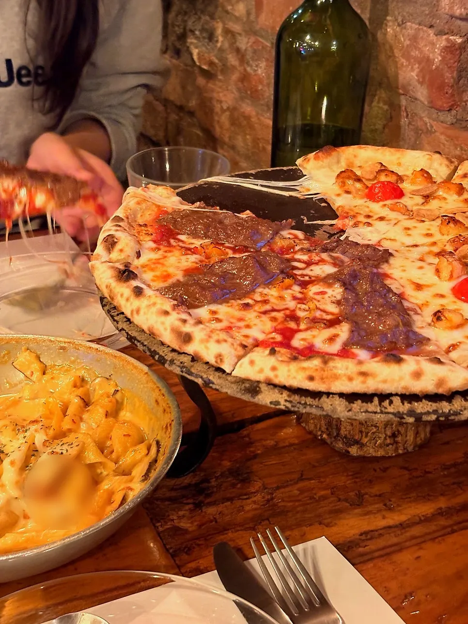 The table after finishing the meal at Hongdae Hwadeok Pizza