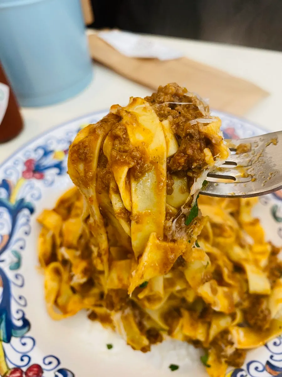 Ragu pasta with sauce clinging to the noodles