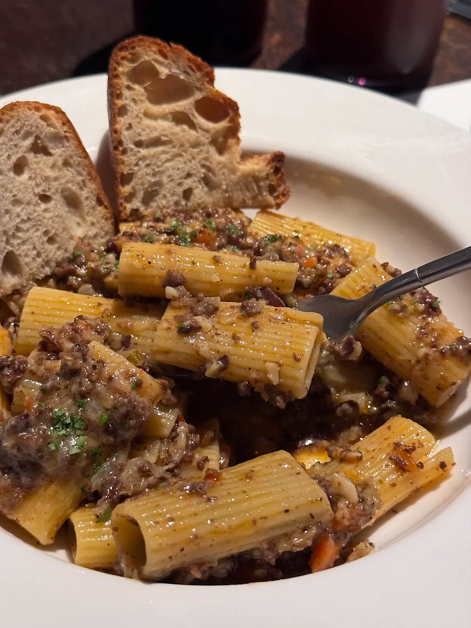 Tube-shaped rigatoni pasta