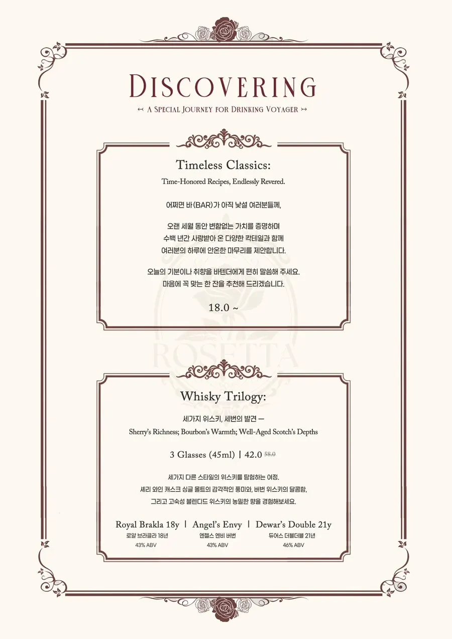 Page of Rosetta's original cocktail menu