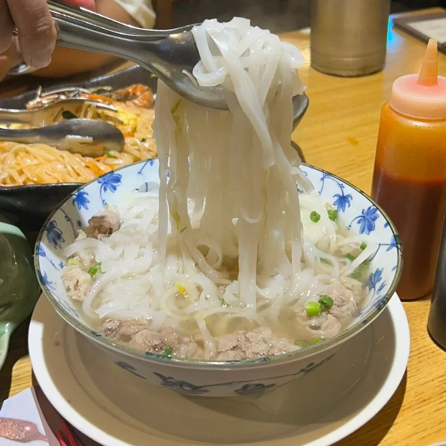 Generous portion of pho noodles and beef