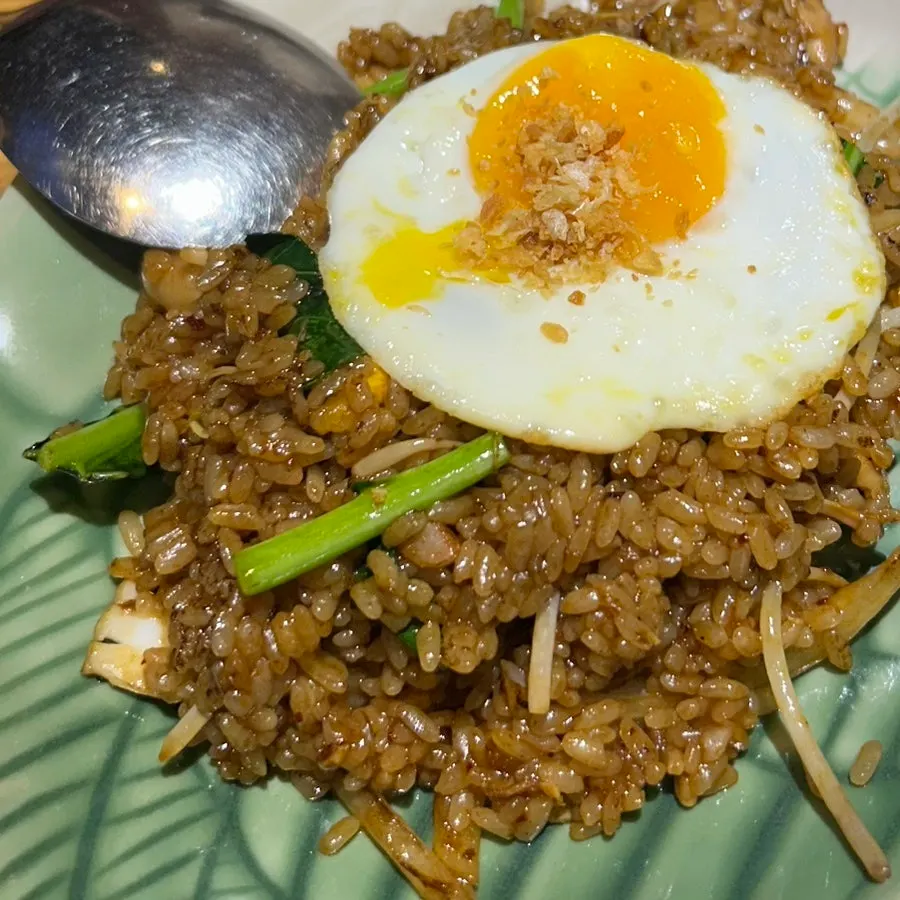Nasi goreng with shrimp and squid mixed in