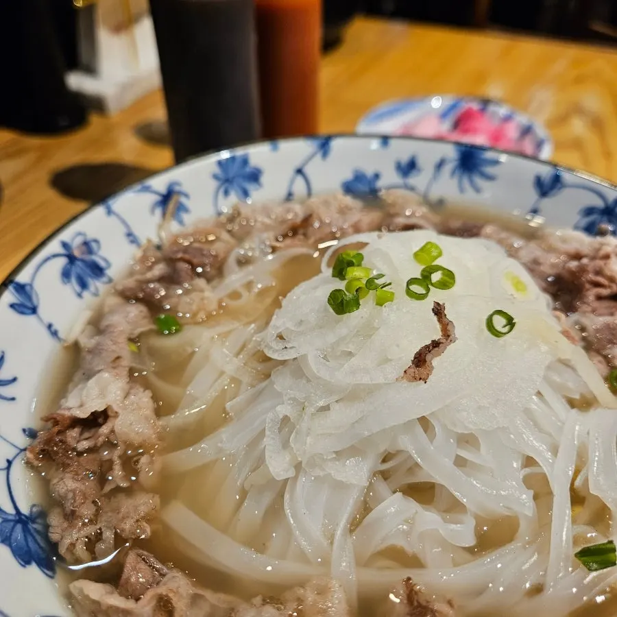 A bowl of clear-broth Vietnamese pho