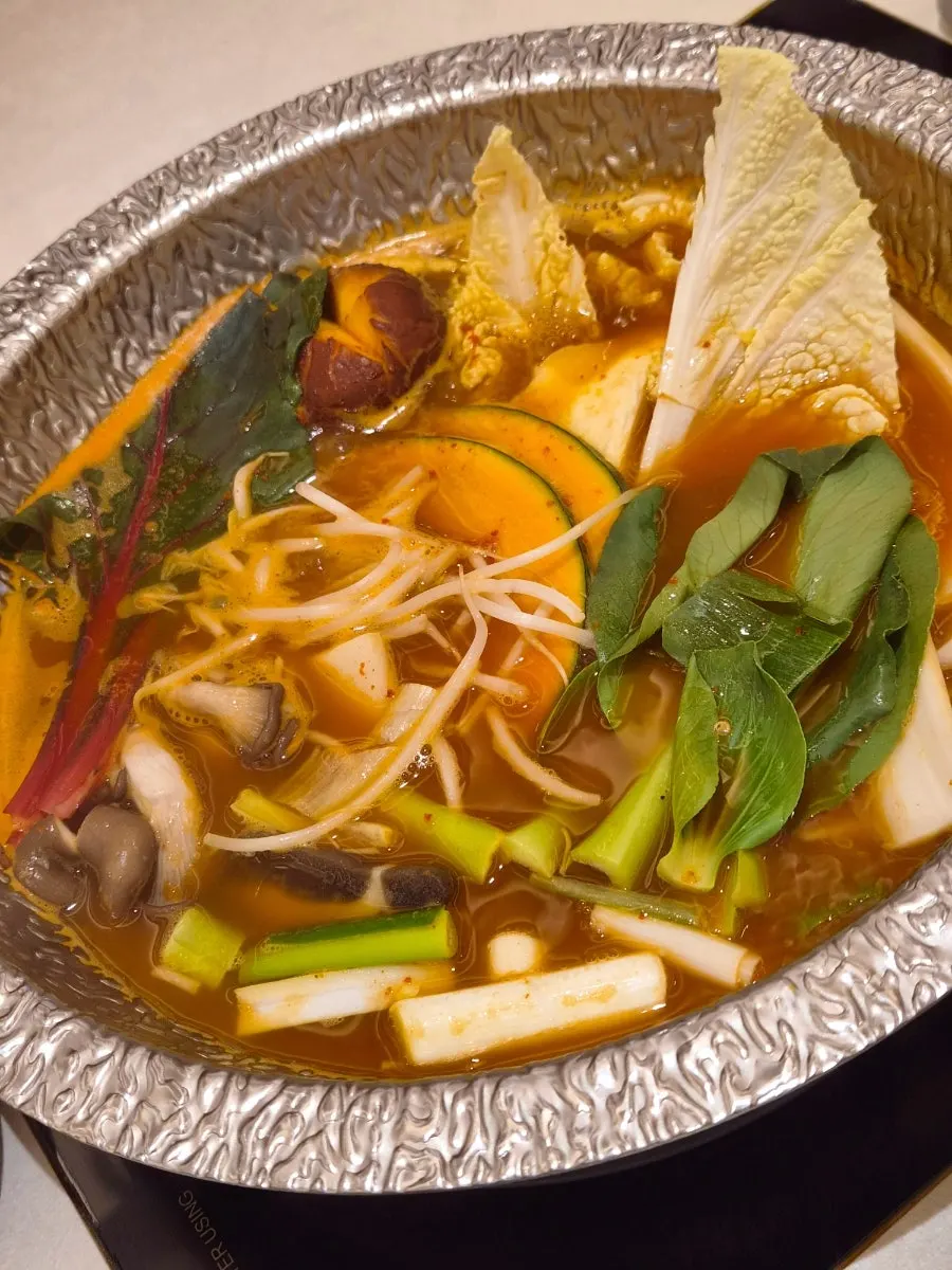 Shabu-shabu broth pot with vegetables at Shabu in Seoul Hapjeong Branch