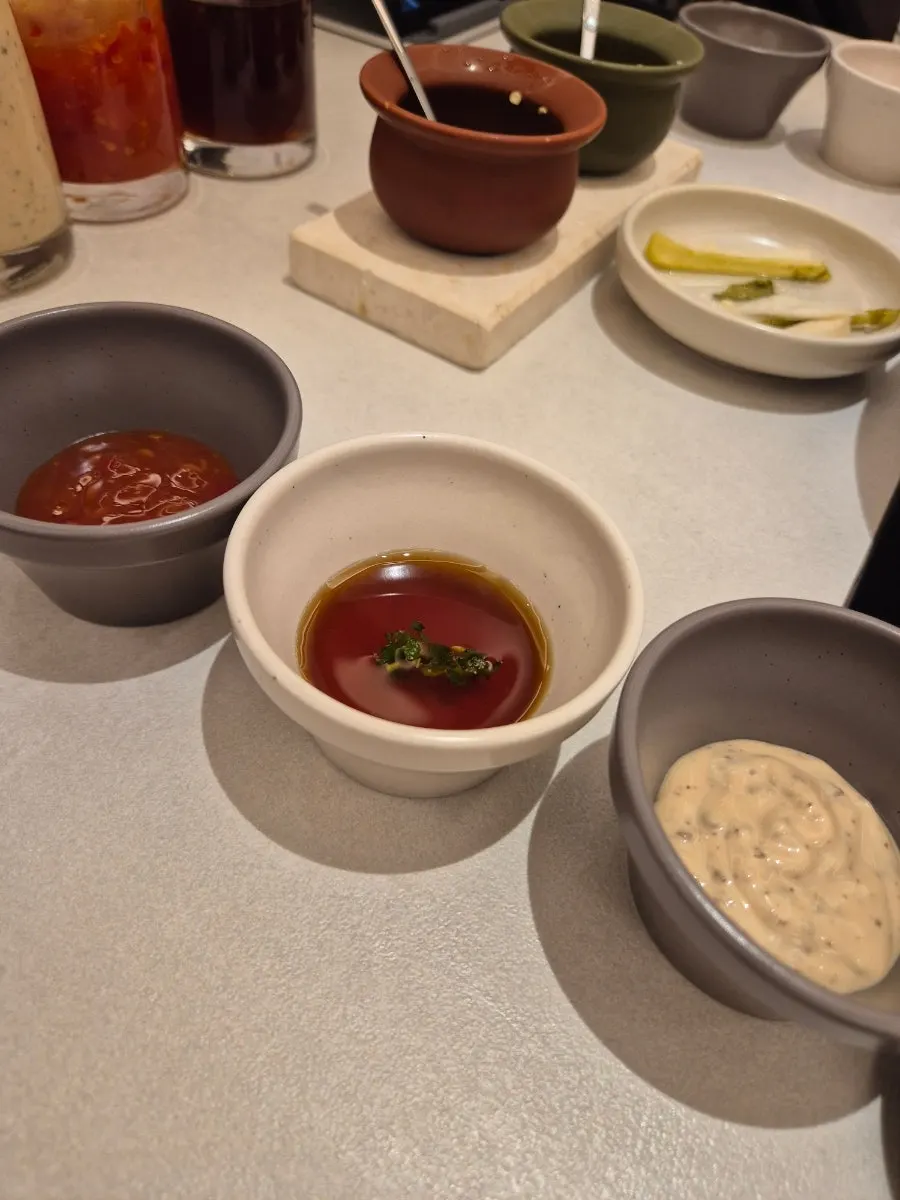 Sesame sauce poured into a small dish