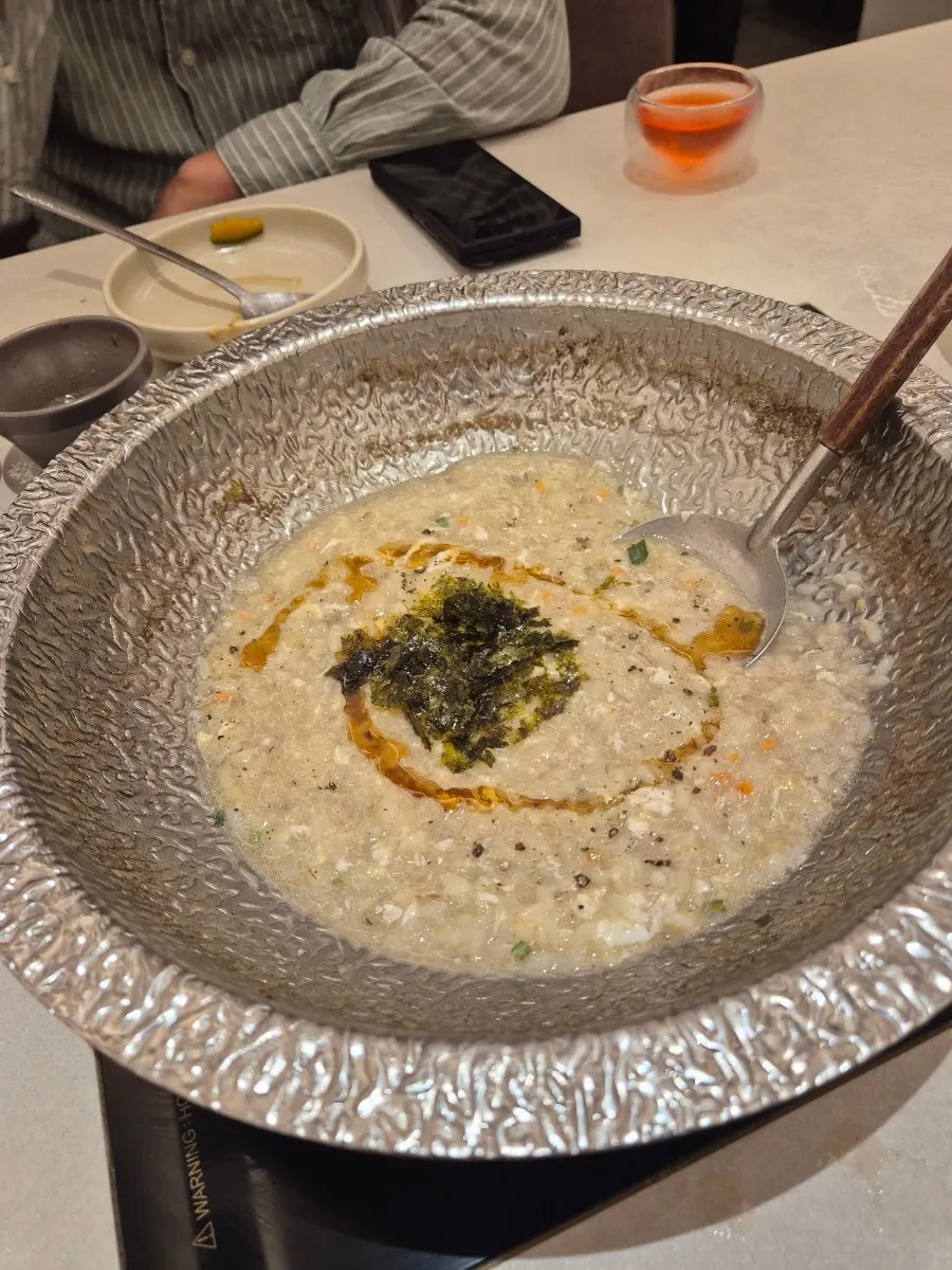 A bowl of egg porridge served out