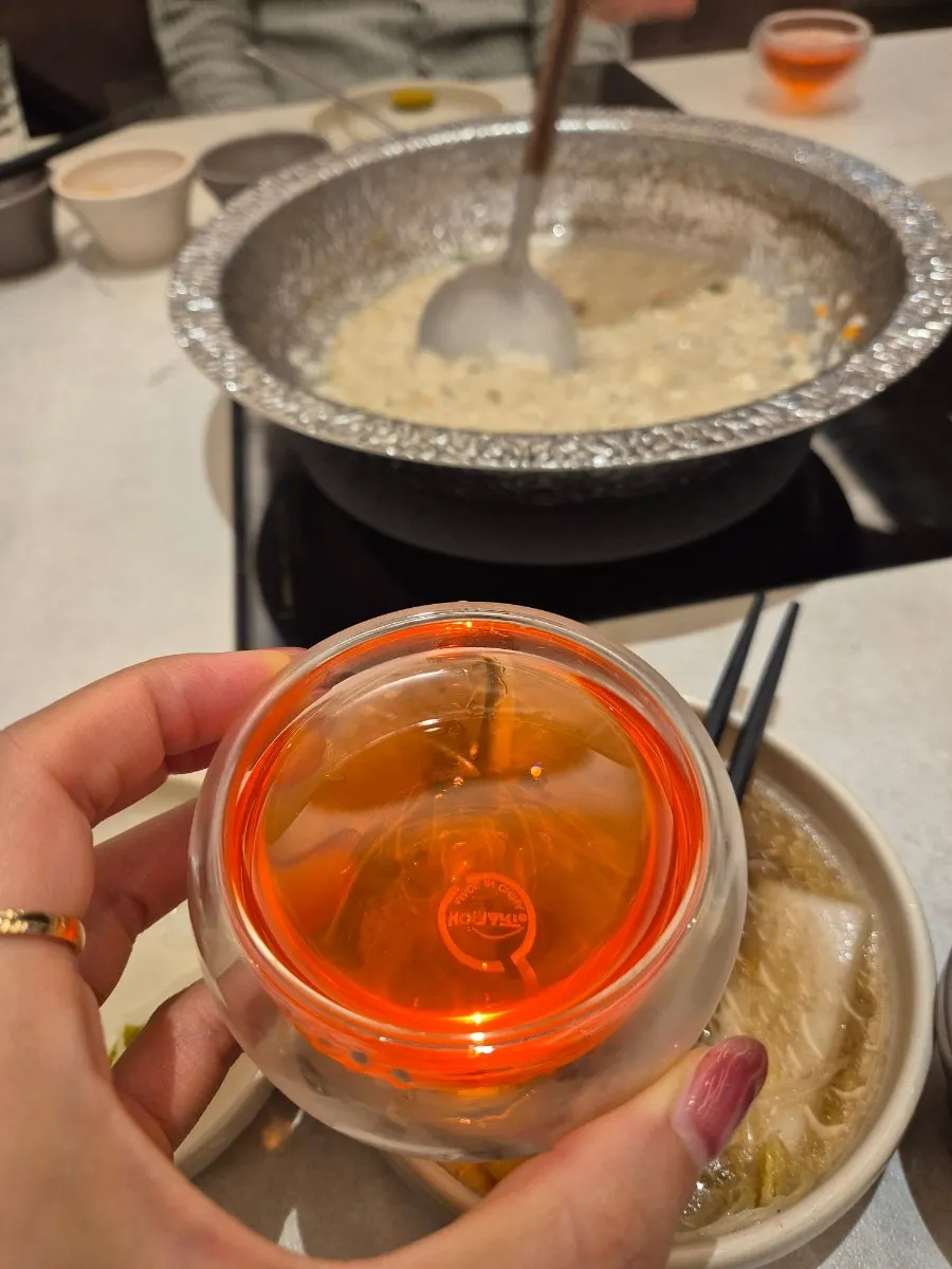 A cup of omija tea served after the meal