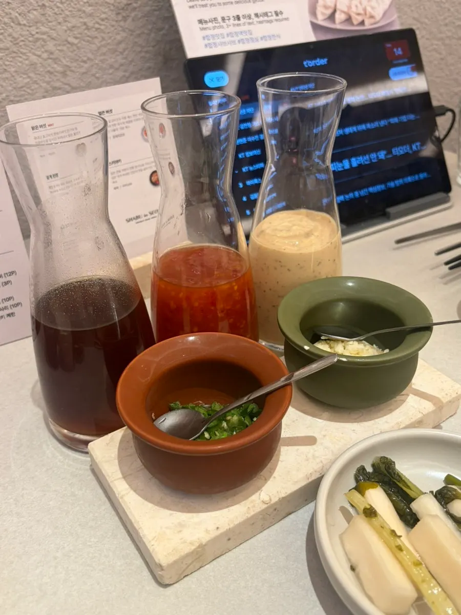 Sauces served separately with yeolmu pickles