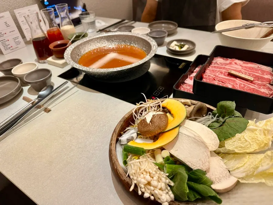 Table at the end of the meal at Shabu in Seoul Hapjeong Branch