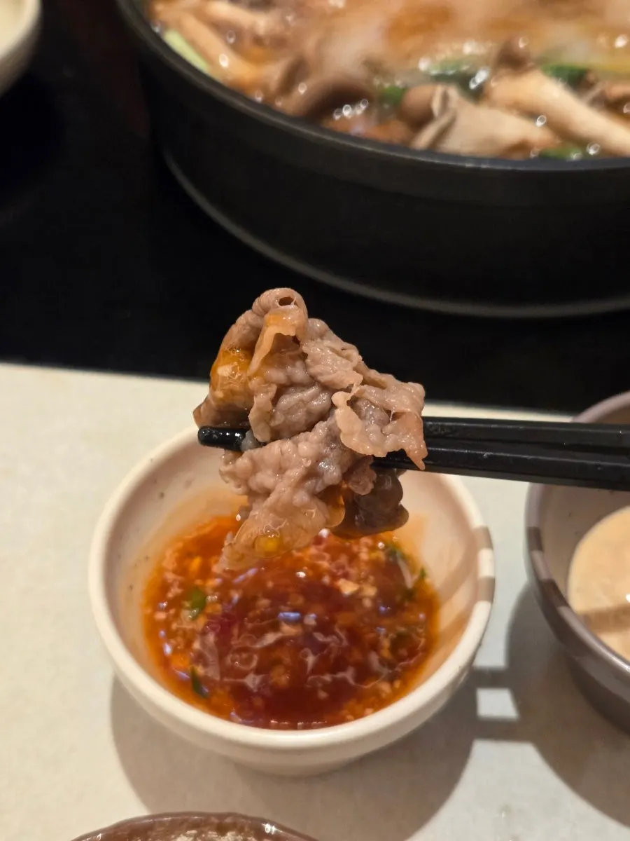 Cooked chuck flat dipped into the egg sauce