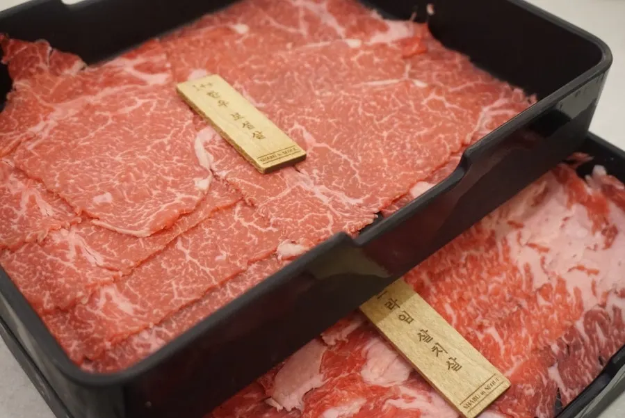 Plate of shabu-shabu meat at Shabu in Seoul Hapjeong Branch