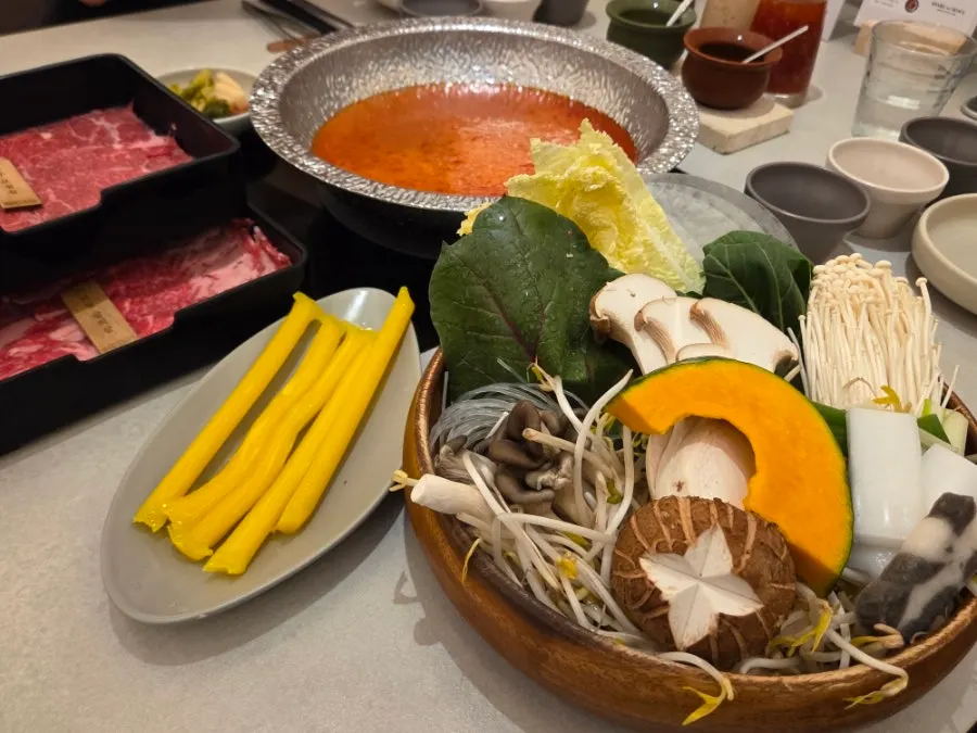 Full spread of the ordered shabu-shabu meal