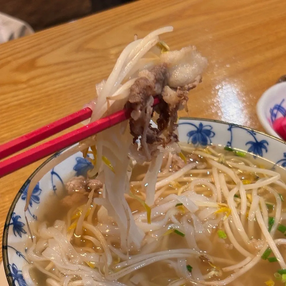 Rice noodle soup with meat and bean sprouts