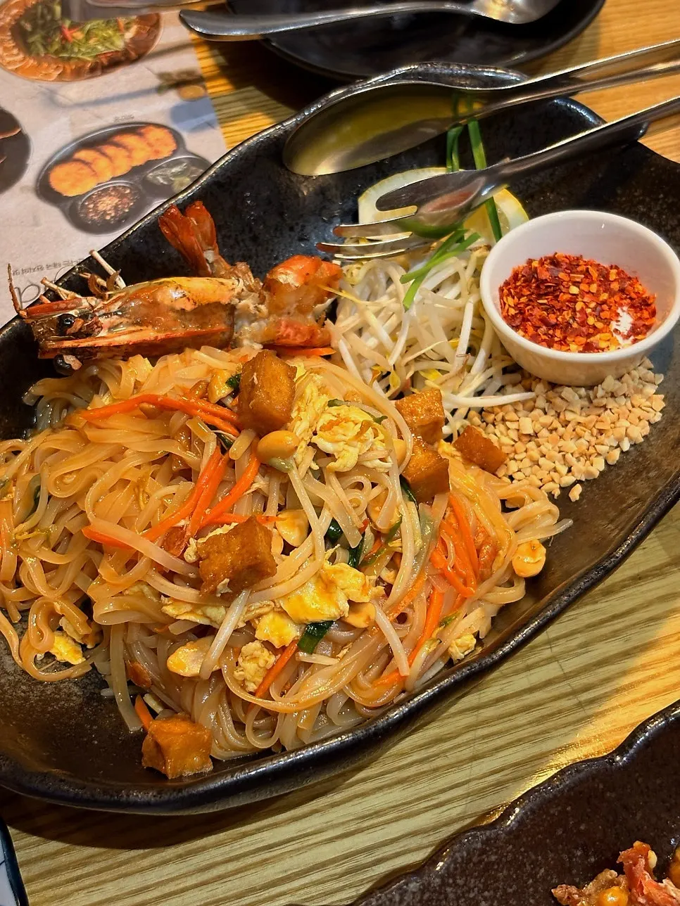King prawn pad Thai with chewy noodles