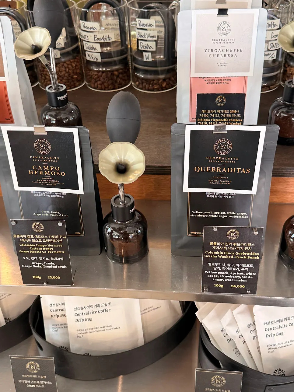 Beans displayed alongside description cards