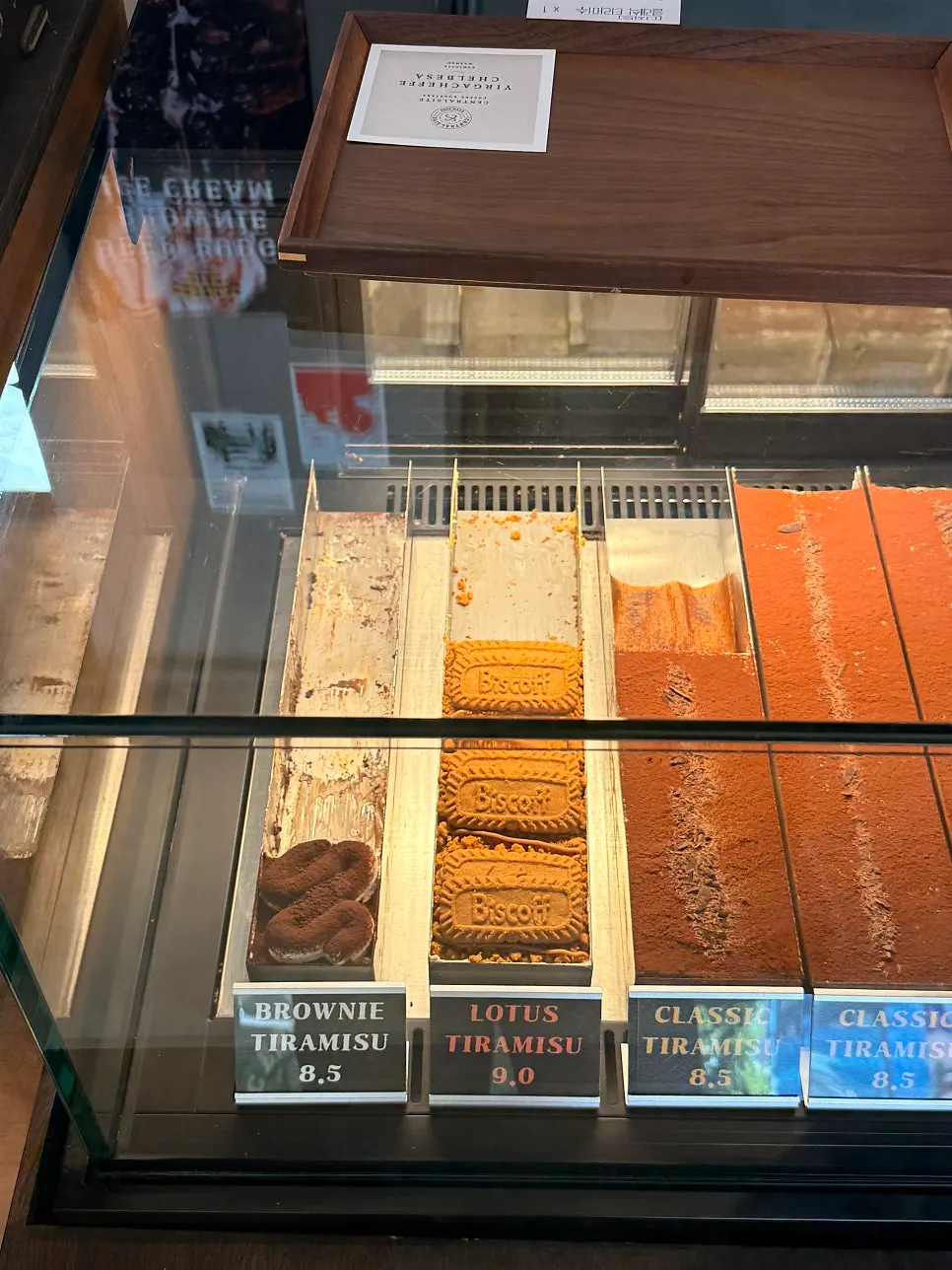 Dessert showcase with tiramisu
