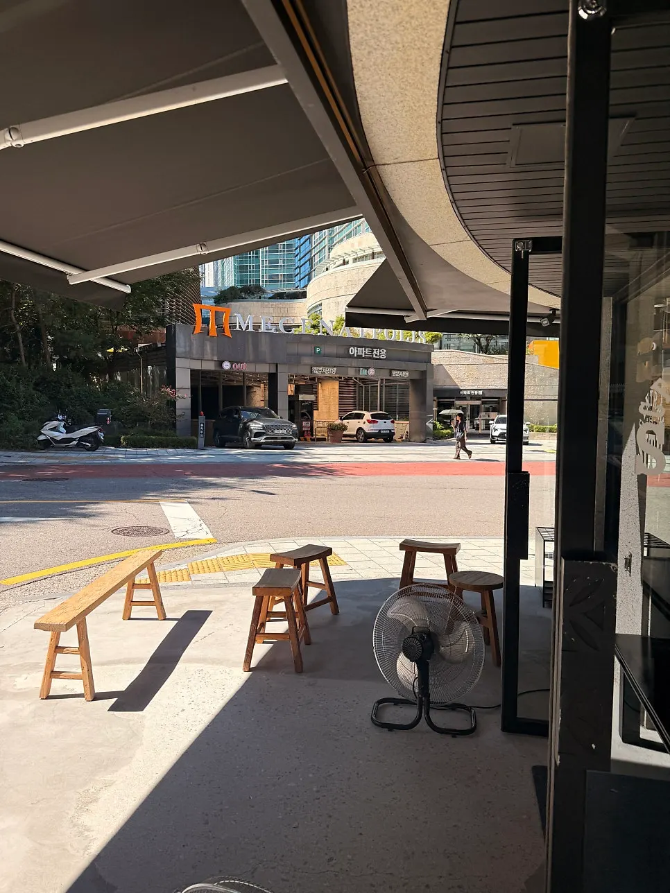 Café seating area with stools