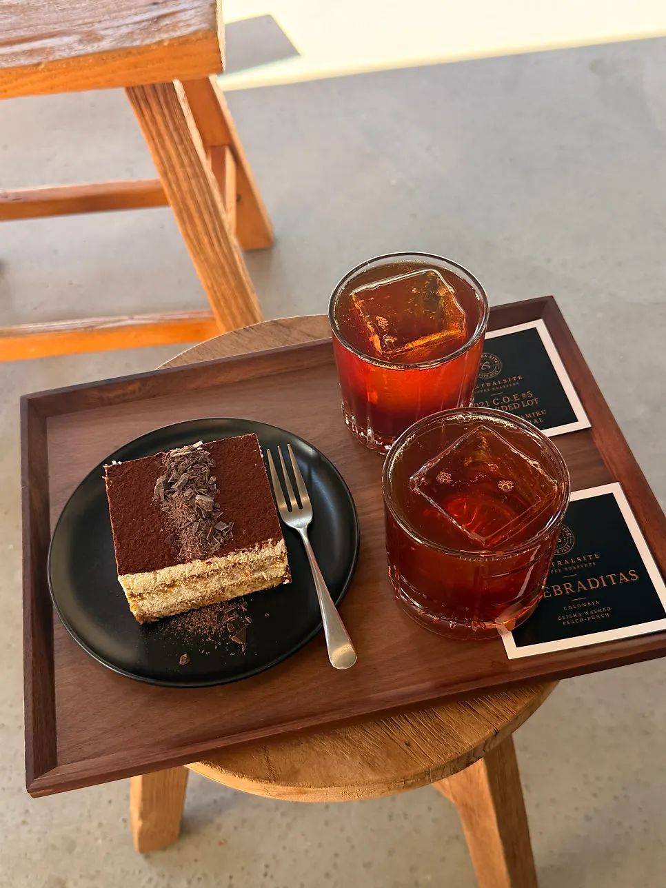 Two drip coffees ordered together with classic tiramisu