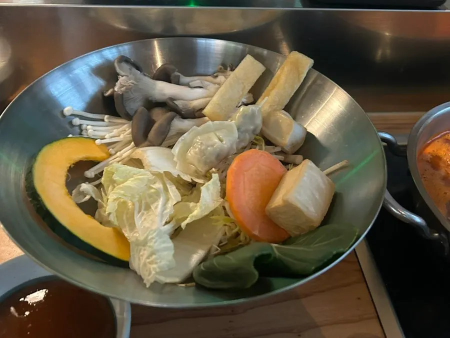 Assorted vegetables and shabu-shabu ingredients