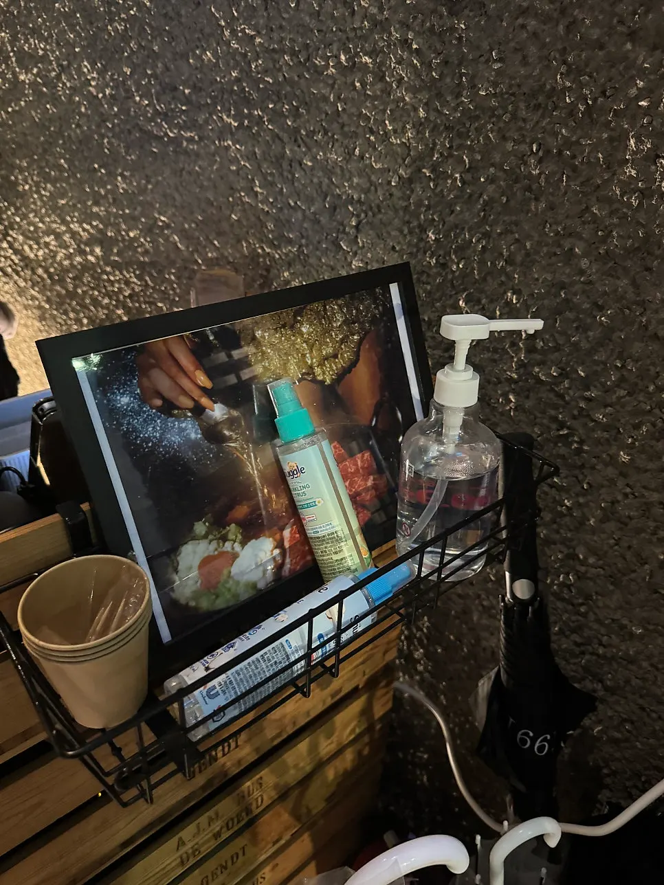 Deodorizer spray placed near the entrance