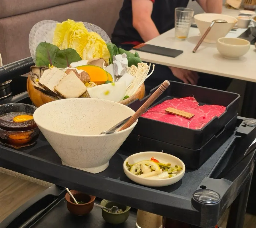 Sukiyaki broth shabu-shabu table setting