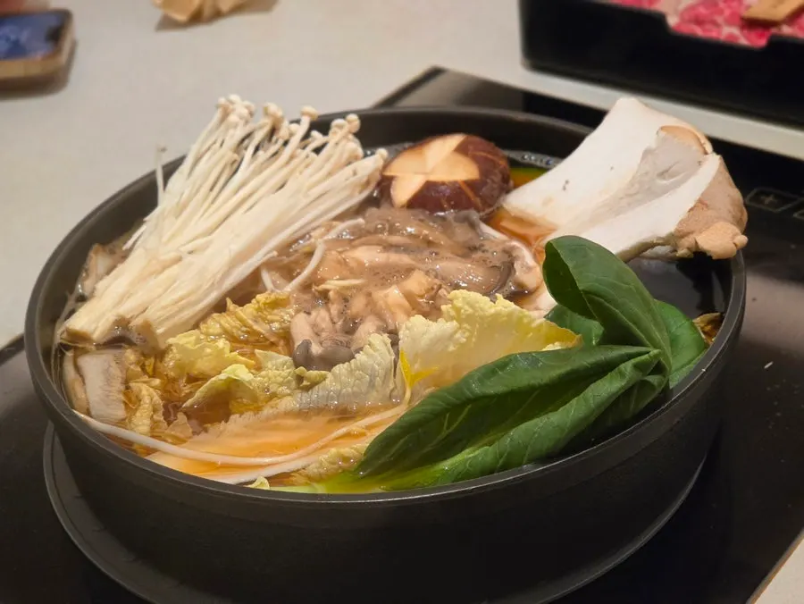 Sukiyaki shabu-shabu with meat and vegetables