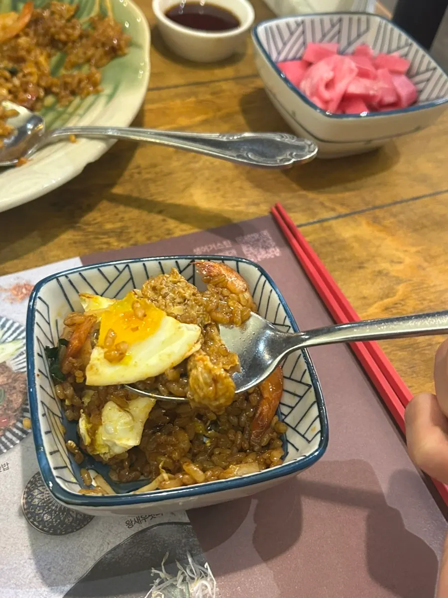 A generous serving of nasi goreng fried rice
